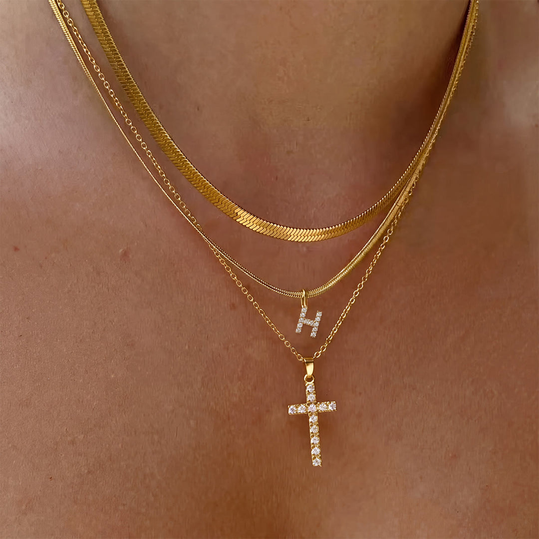 Christianartworkshop Sparkle Crystal Layered Initial Cross Necklace: Token of Personal Heavenly Grace - H - image 9