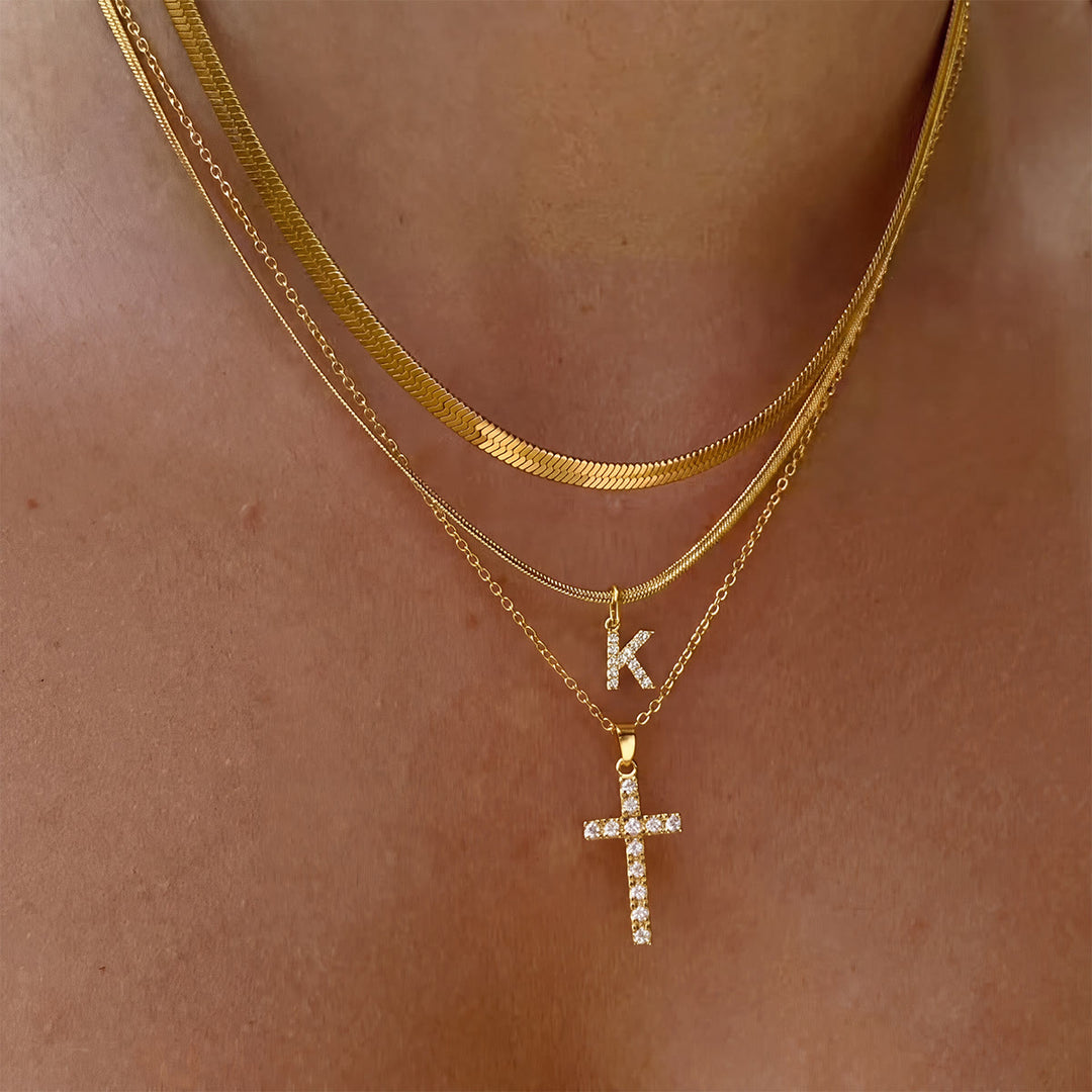Christianartworkshop Sparkle Crystal Layered Initial Cross Necklace: Token of Personal Heavenly Grace - K - image 12