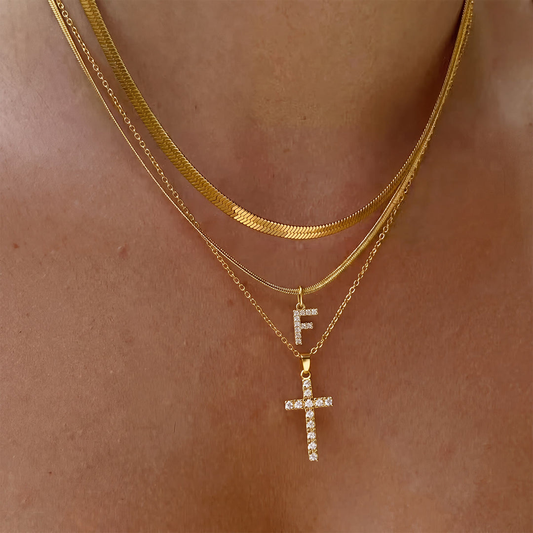 Christianartworkshop Sparkle Crystal Layered Initial Cross Necklace: Token of Personal Heavenly Grace - F - image 7