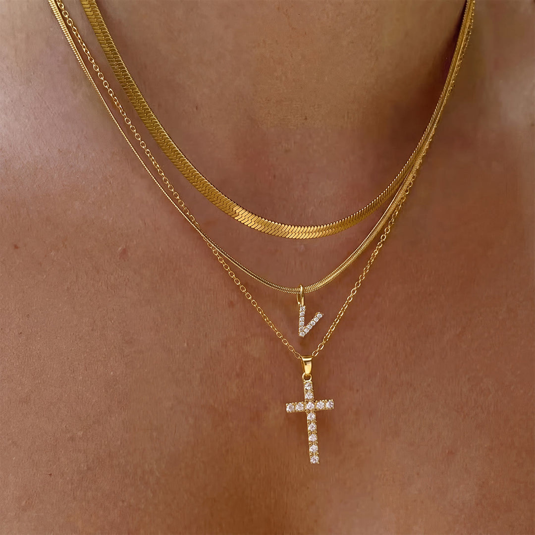 Christianartworkshop Sparkle Crystal Layered Initial Cross Necklace: Token of Personal Heavenly Grace - V - image 23