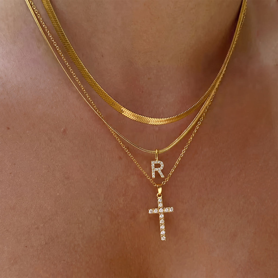 Christianartworkshop Sparkle Crystal Layered Initial Cross Necklace: Token of Personal Heavenly Grace - R - image 19