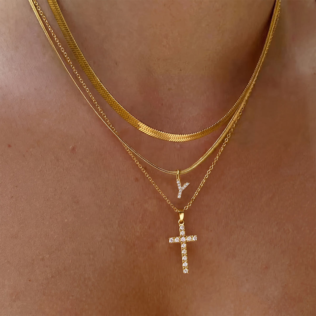 Christianartworkshop Sparkle Crystal Layered Initial Cross Necklace: Token of Personal Heavenly Grace - Y - image 26
