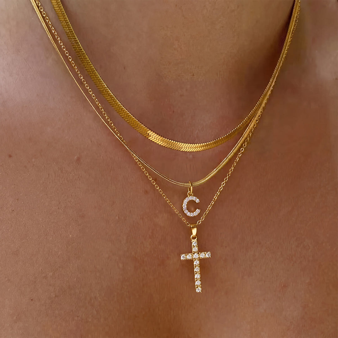 Christianartworkshop Sparkle Crystal Layered Initial Cross Necklace: Token of Personal Heavenly Grace - C - image 4
