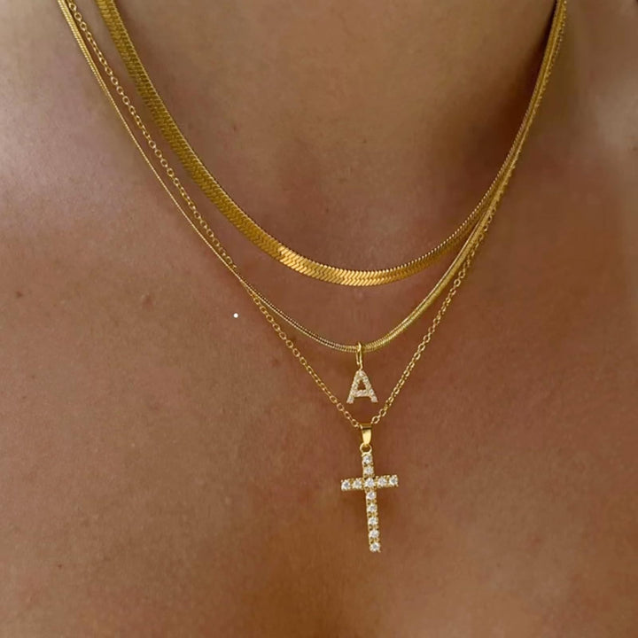 Christianartworkshop Sparkle Crystal Layered Initial Cross Necklace: Token of Personal Heavenly Grace - A - image 0