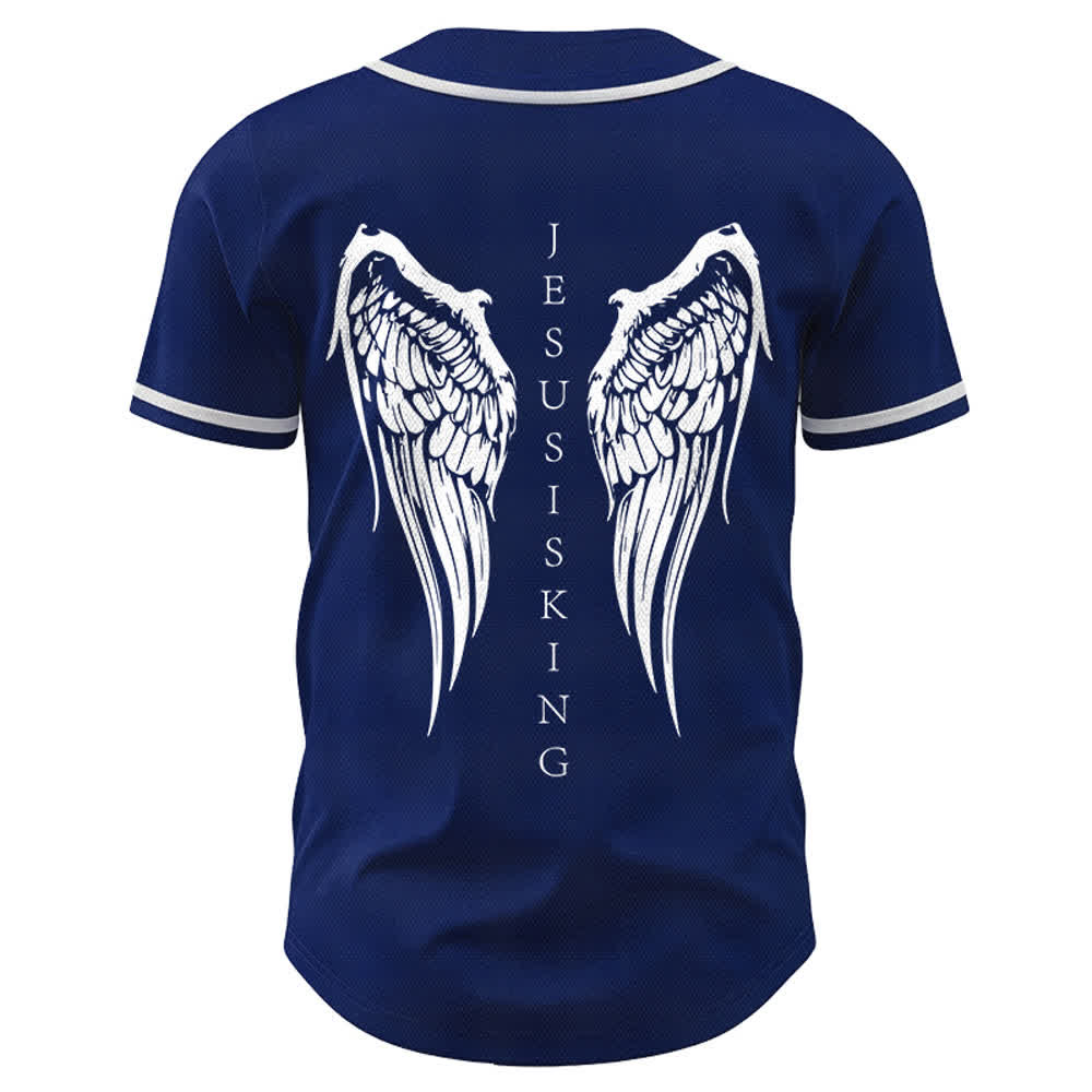 Christianartworkshop Jesus Is King Angel Wings Cross Faith Statement Custom Baseball Jersey - image 8