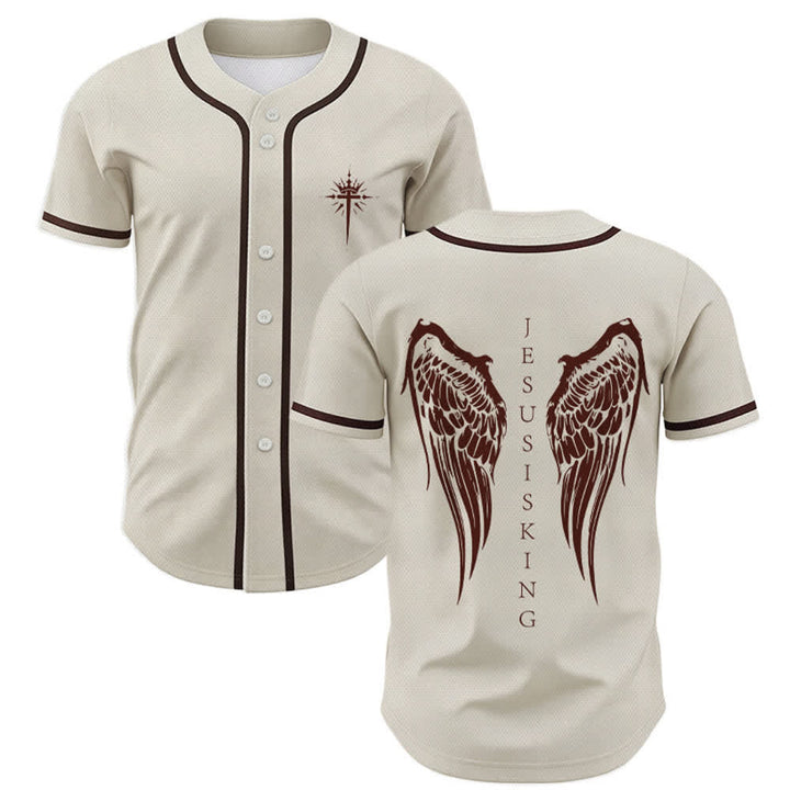 Christianartworkshop Jesus Is King Angel Wings Cross Faith Statement Custom Baseball Jersey - Apricot - 5XL - image 14