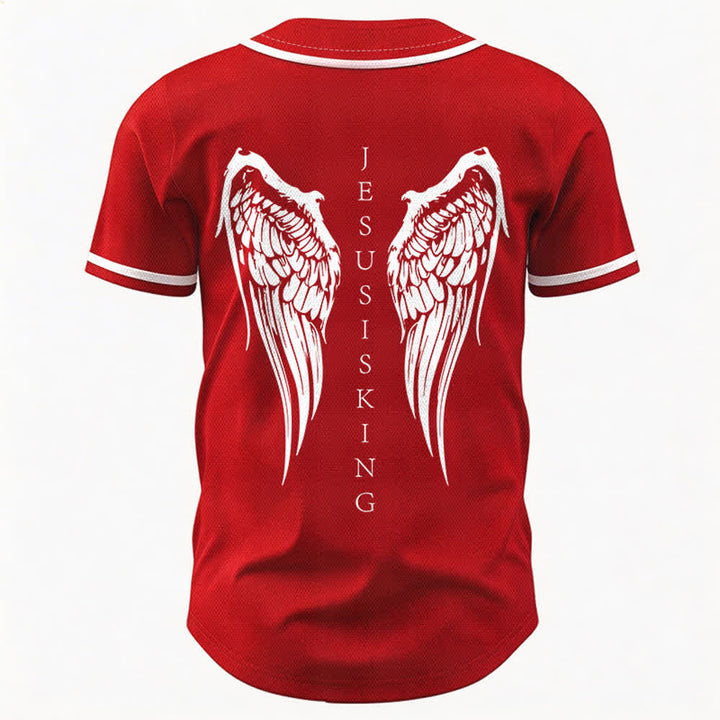 Christianartworkshop Jesus Is King Angel Wings Cross Faith Statement Custom Baseball Jersey - image 29