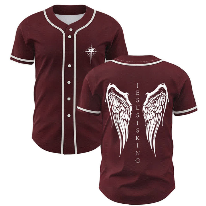 Christianartworkshop Jesus Is King Angel Wings Cross Faith Statement Custom Baseball Jersey - Wine - 5XL - image 35