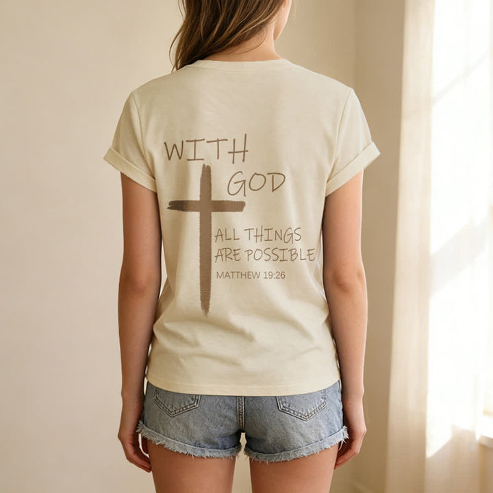 Christianartworkshop Dual-Side Cross With God All Things Are Possible Matthew 19:26 Letter Print Casual V-neck T-shirt - image 8