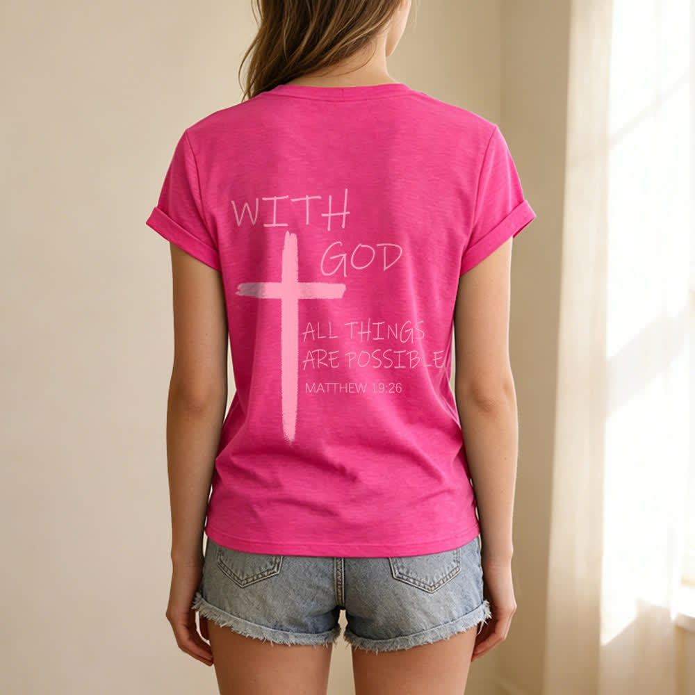 Christianartworkshop Dual-Side Cross With God All Things Are Possible Matthew 19:26 Letter Print Casual V-neck T-shirt - image 58