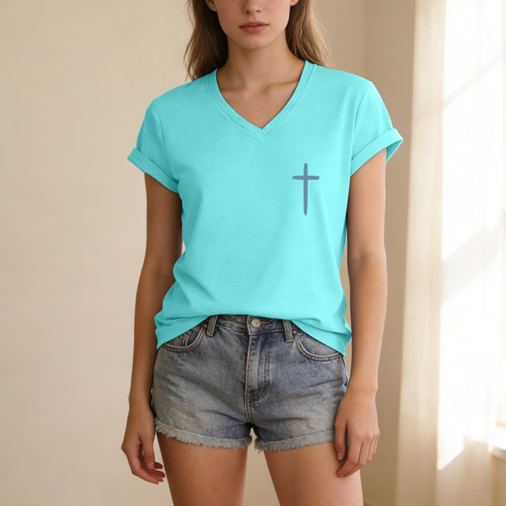 Christianartworkshop Dual-Side Cross With God All Things Are Possible Matthew 19:26 Letter Print Casual V-neck T-shirt - image 54