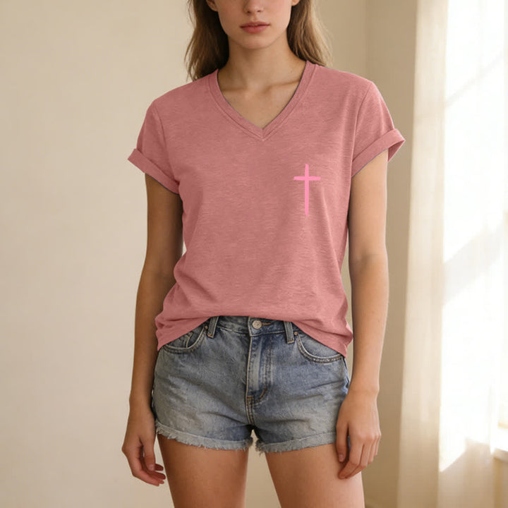 Christianartworkshop Dual-Side Cross With God All Things Are Possible Matthew 19:26 Letter Print Casual V-neck T-shirt - image 49