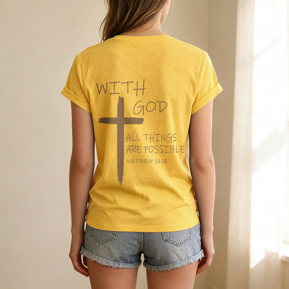Christianartworkshop Dual-Side Cross With God All Things Are Possible Matthew 19:26 Letter Print Casual V-neck T-shirt - image 63