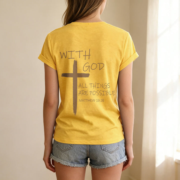 Christianartworkshop Dual-Side Cross With God All Things Are Possible Matthew 19:26 Letter Print Casual V-neck T-shirt - image 63