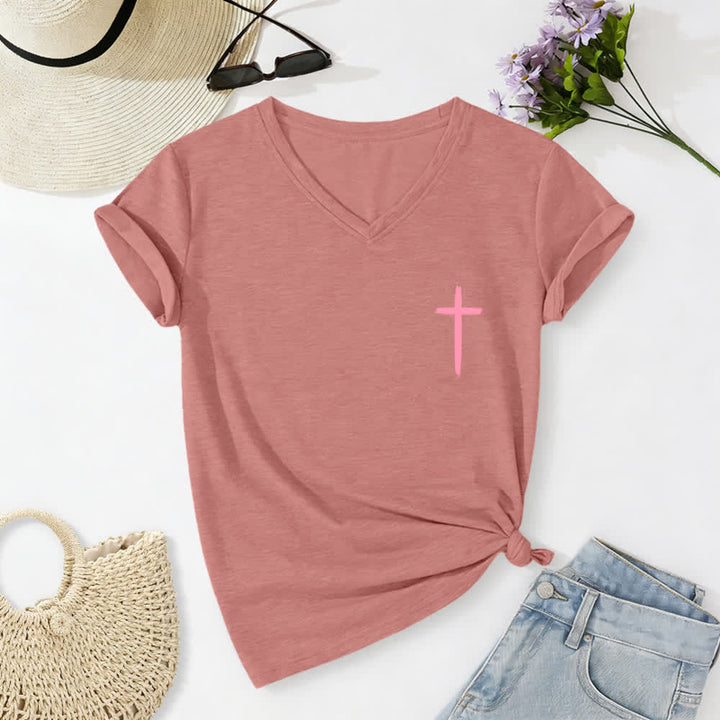 Christianartworkshop Dual-Side Cross With God All Things Are Possible Matthew 19:26 Letter Print Casual V-neck T-shirt - image 47