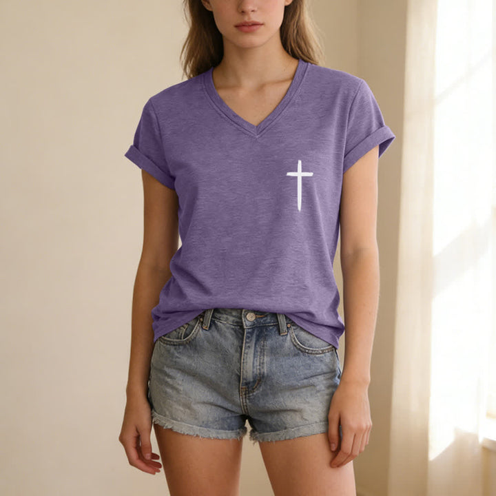 Christianartworkshop Dual-Side Cross With God All Things Are Possible Matthew 19:26 Letter Print Casual V-neck T-shirt - image 44