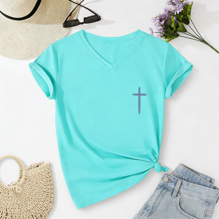 Christianartworkshop Dual-Side Cross With God All Things Are Possible Matthew 19:26 Letter Print Casual V-neck T-shirt - image 52