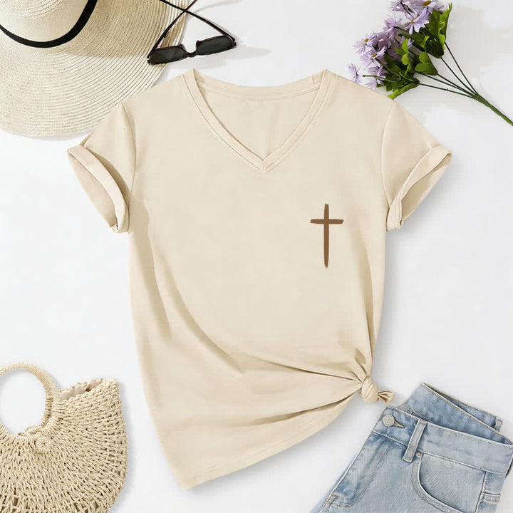 Christianartworkshop Dual-Side Cross With God All Things Are Possible Matthew 19:26 Letter Print Casual V-neck T-shirt - image 7