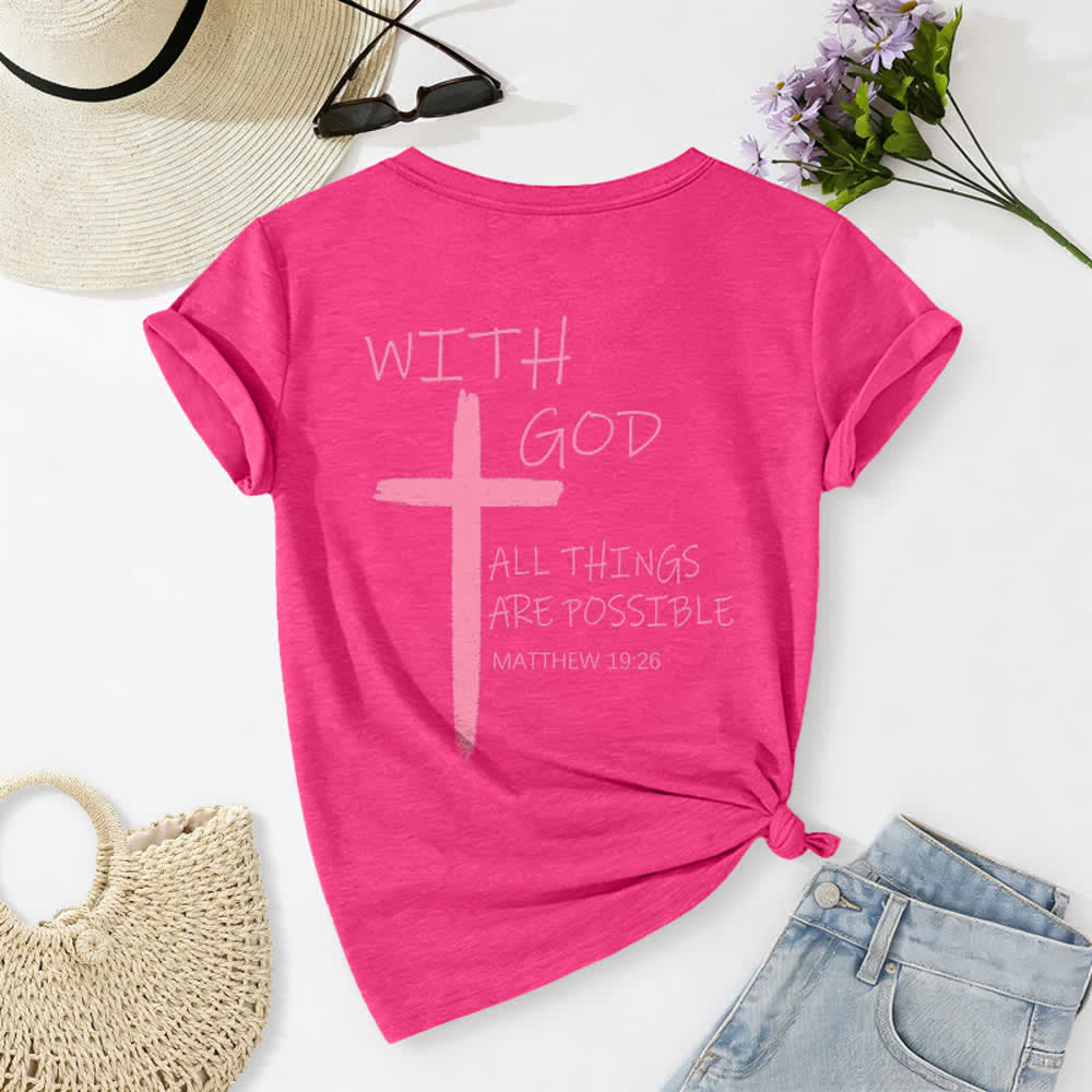 Christianartworkshop Dual-Side Cross With God All Things Are Possible Matthew 19:26 Letter Print Casual V-neck T-shirt - image 56