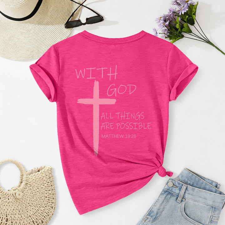 Christianartworkshop Dual-Side Cross With God All Things Are Possible Matthew 19:26 Letter Print Casual V-neck T-shirt - image 56