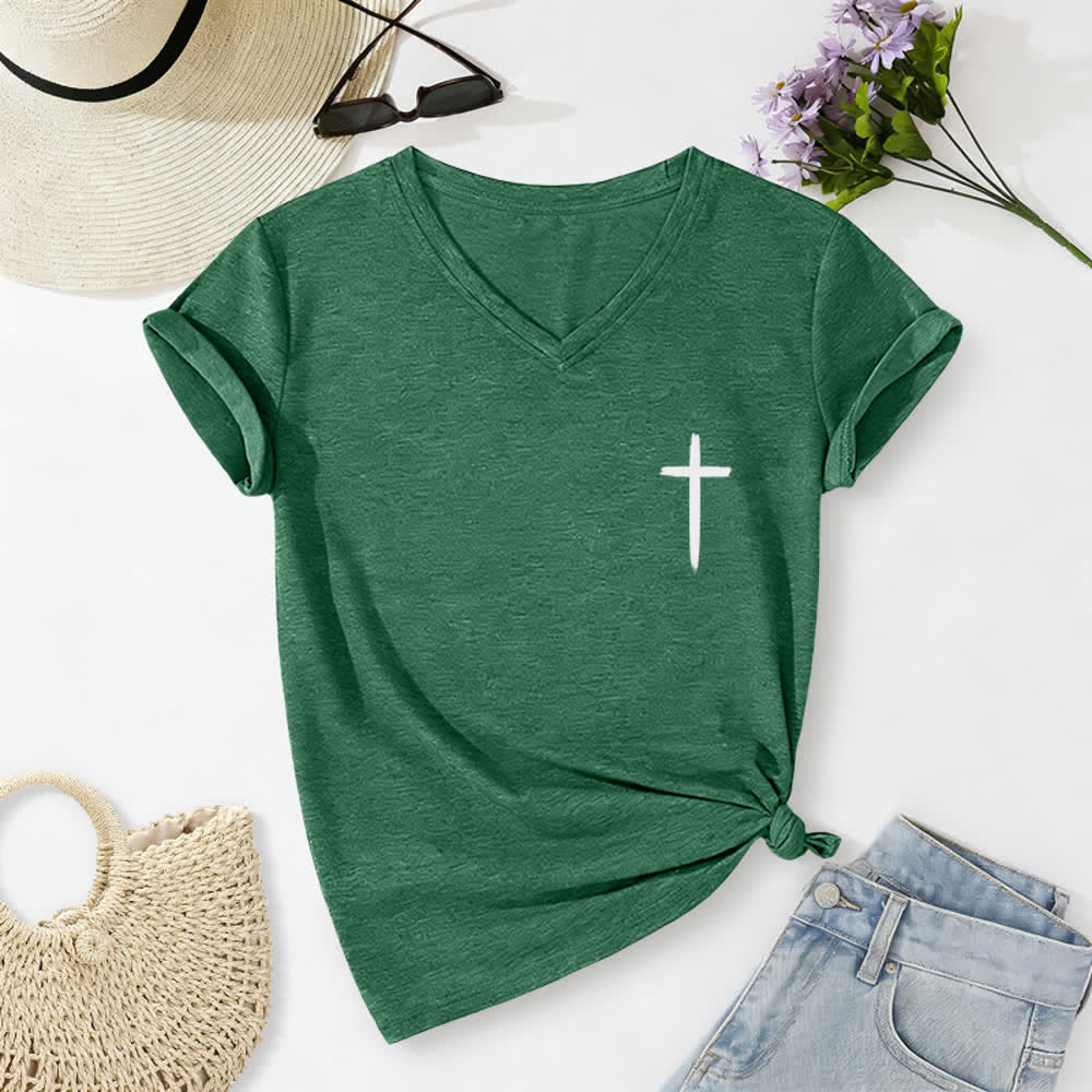Christianartworkshop Dual-Side Cross With God All Things Are Possible Matthew 19:26 Letter Print Casual V-neck T-shirt - image 27