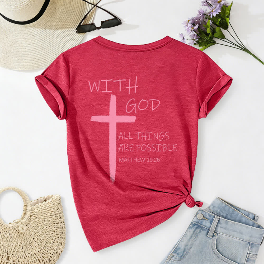 Christianartworkshop Dual-Side Cross With God All Things Are Possible Matthew 19:26 Letter Print Casual V-neck T-shirt - image 36