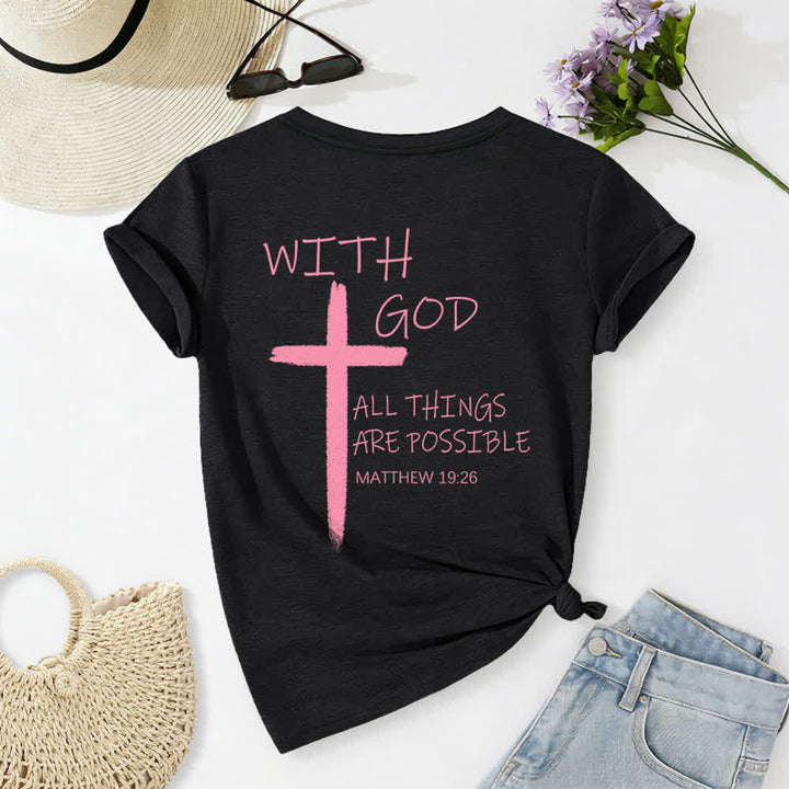 Christianartworkshop Dual-Side Cross With God All Things Are Possible Matthew 19:26 Letter Print Casual V-neck T-shirt - image 31