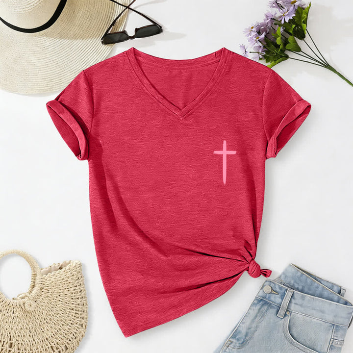 Christianartworkshop Dual-Side Cross With God All Things Are Possible Matthew 19:26 Letter Print Casual V-neck T-shirt - image 37
