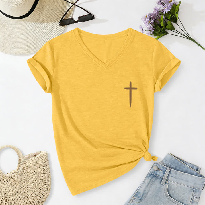 Christianartworkshop Dual-Side Cross With God All Things Are Possible Matthew 19:26 Letter Print Casual V-neck T-shirt - image 62