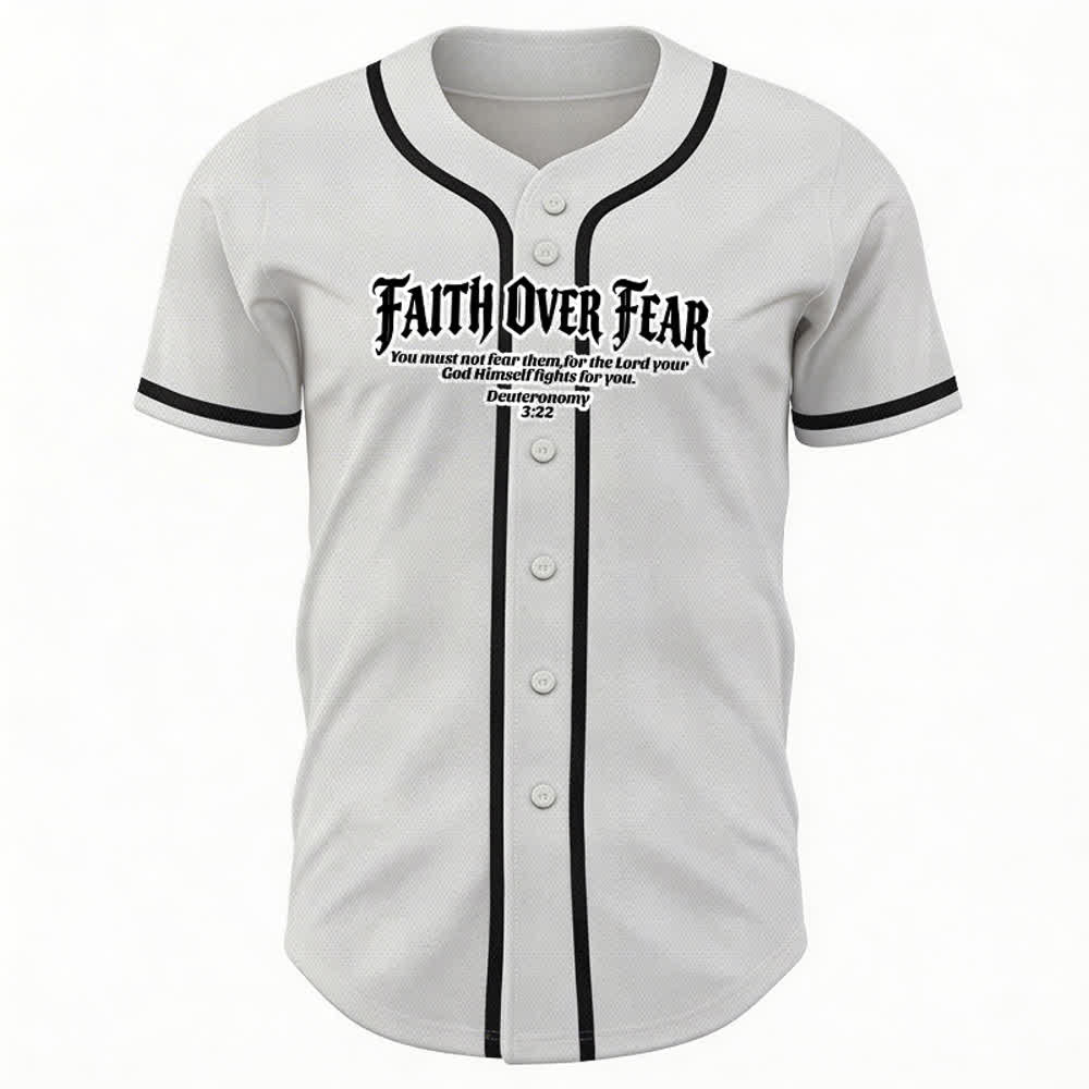 Christianartworkshop Faith Over Fear Deuteronomy 3:22 Crown of Thorns Cross Statement Baseball Jersey - image 1