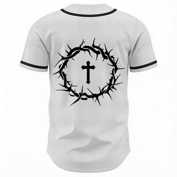 Christianartworkshop Faith Over Fear Deuteronomy 3:22 Crown of Thorns Cross Statement Baseball Jersey - image 2
