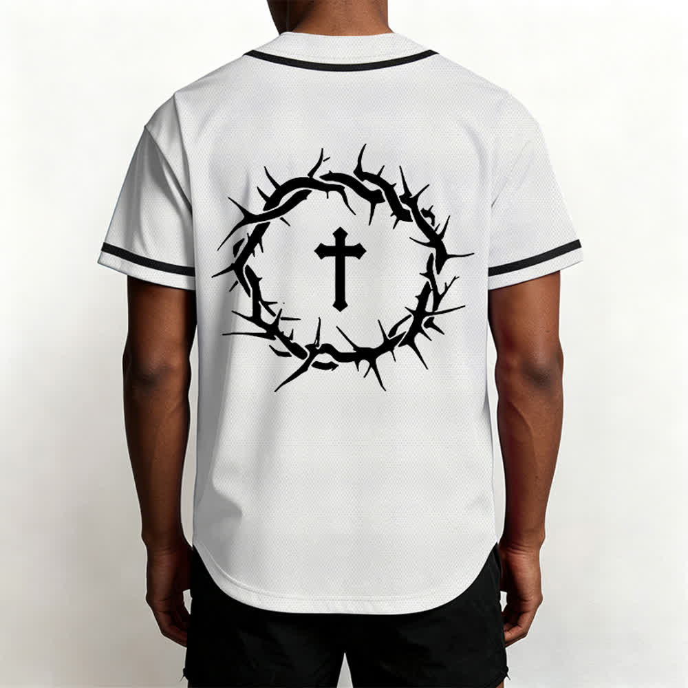 Christianartworkshop Faith Over Fear Deuteronomy 3:22 Crown of Thorns Cross Statement Baseball Jersey - image 6