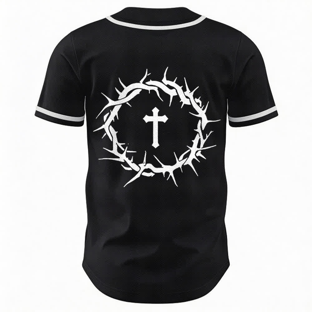Christianartworkshop Faith Over Fear Deuteronomy 3:22 Crown of Thorns Cross Statement Baseball Jersey - image 9