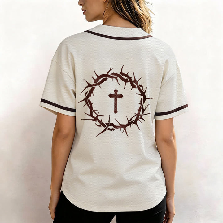 Christianartworkshop Faith Over Fear Deuteronomy 3:22 Crown of Thorns Cross Statement Baseball Jersey - image 18