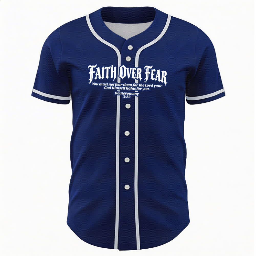 Christianartworkshop Faith Over Fear Deuteronomy 3:22 Crown of Thorns Cross Statement Baseball Jersey - image 22