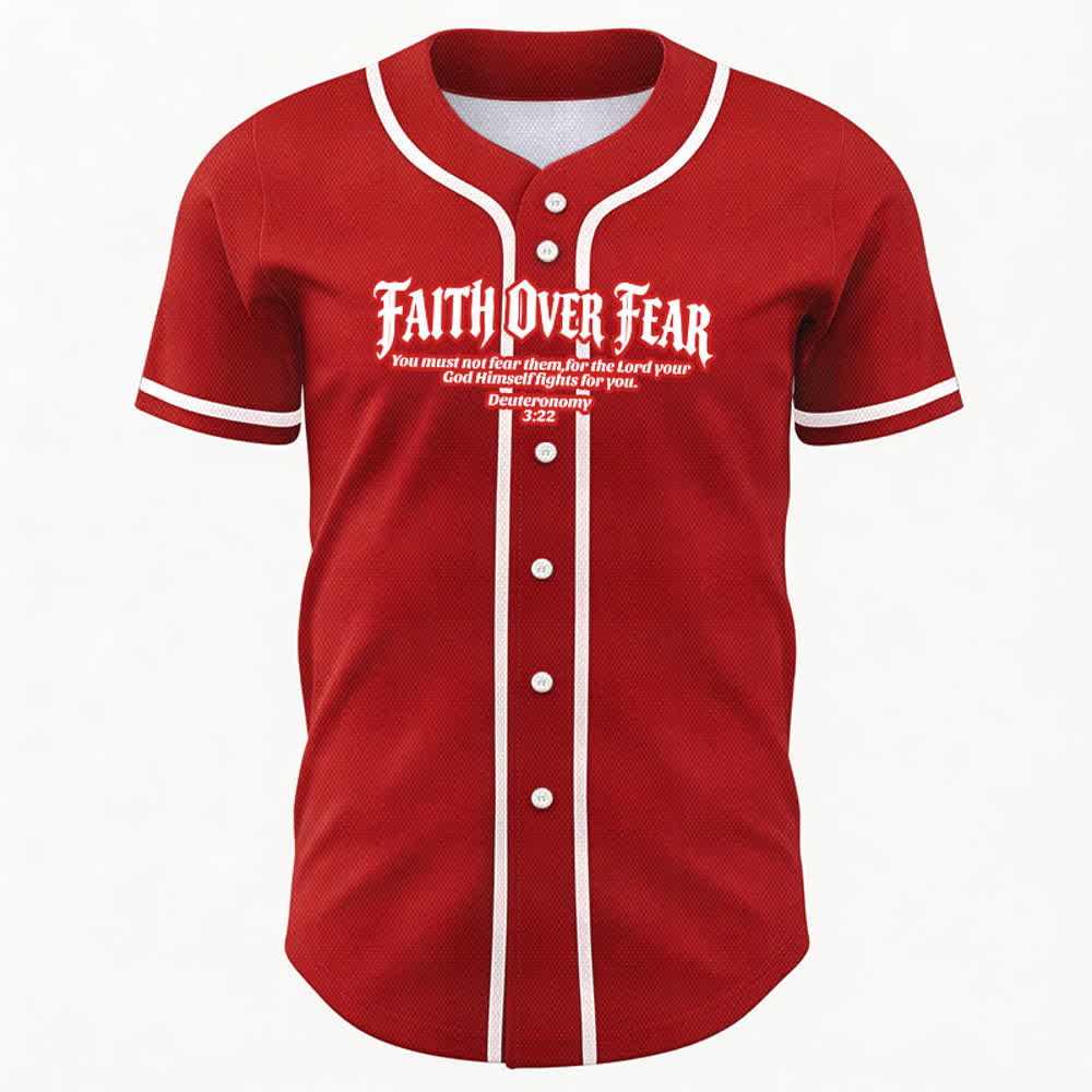 Christianartworkshop Faith Over Fear Deuteronomy 3:22 Crown of Thorns Cross Statement Baseball Jersey - image 29