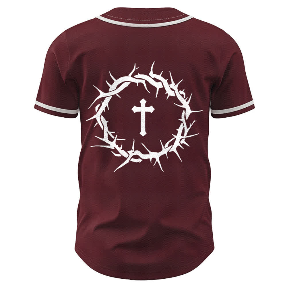 Christianartworkshop Faith Over Fear Deuteronomy 3:22 Crown of Thorns Cross Statement Baseball Jersey - image 37