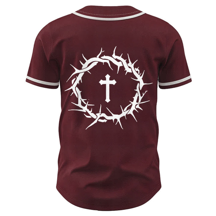 Christianartworkshop Faith Over Fear Deuteronomy 3:22 Crown of Thorns Cross Statement Baseball Jersey - image 37