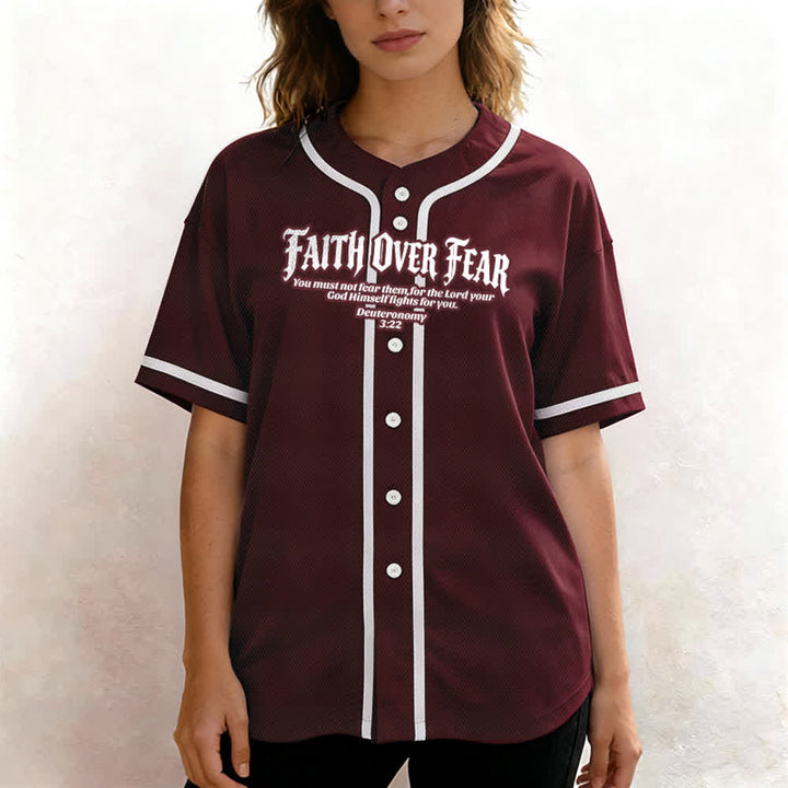 Christianartworkshop Faith Over Fear Deuteronomy 3:22 Crown of Thorns Cross Statement Baseball Jersey - image 38