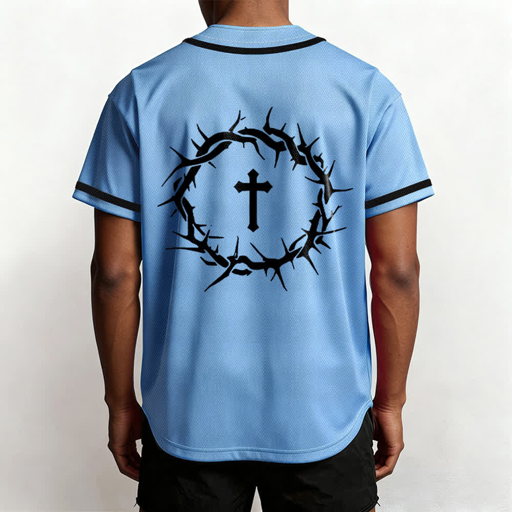 Christianartworkshop Faith Over Fear Deuteronomy 3:22 Crown of Thorns Cross Statement Baseball Jersey - image 48