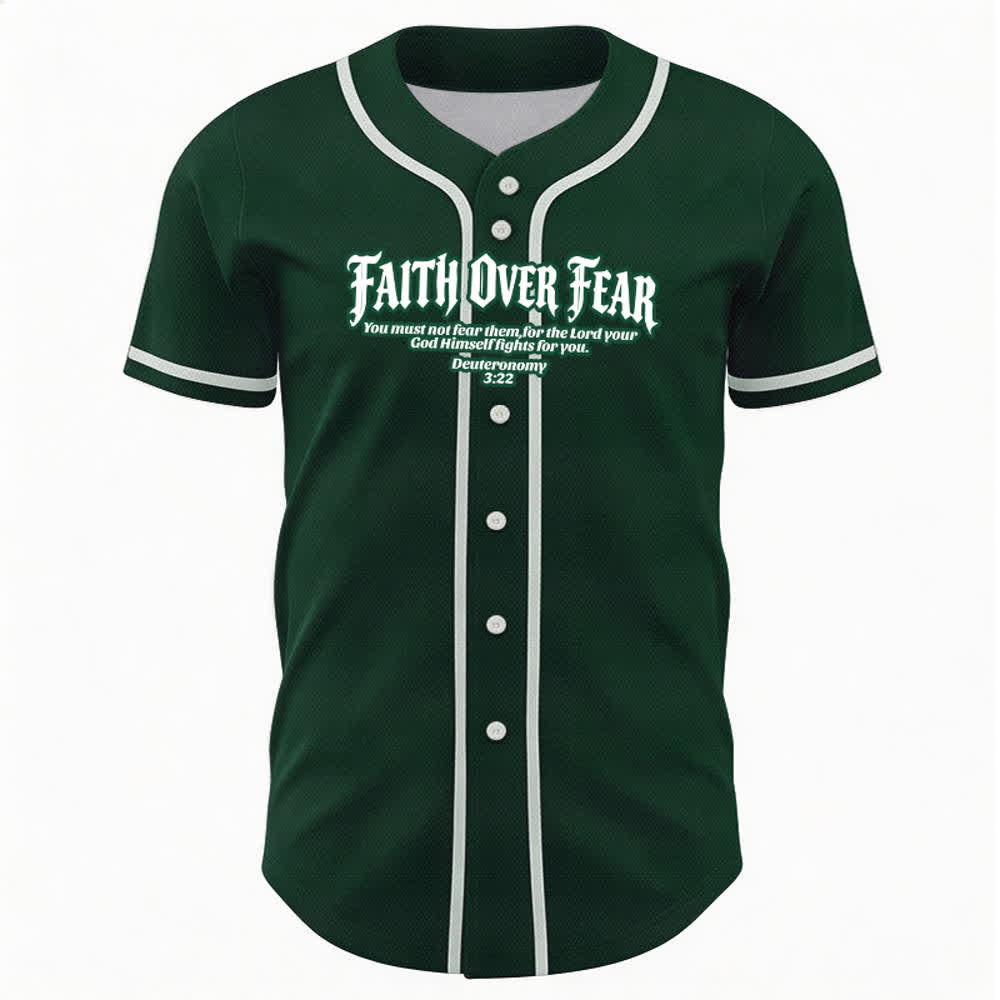 Christianartworkshop Faith Over Fear Deuteronomy 3:22 Crown of Thorns Cross Statement Baseball Jersey - image 50