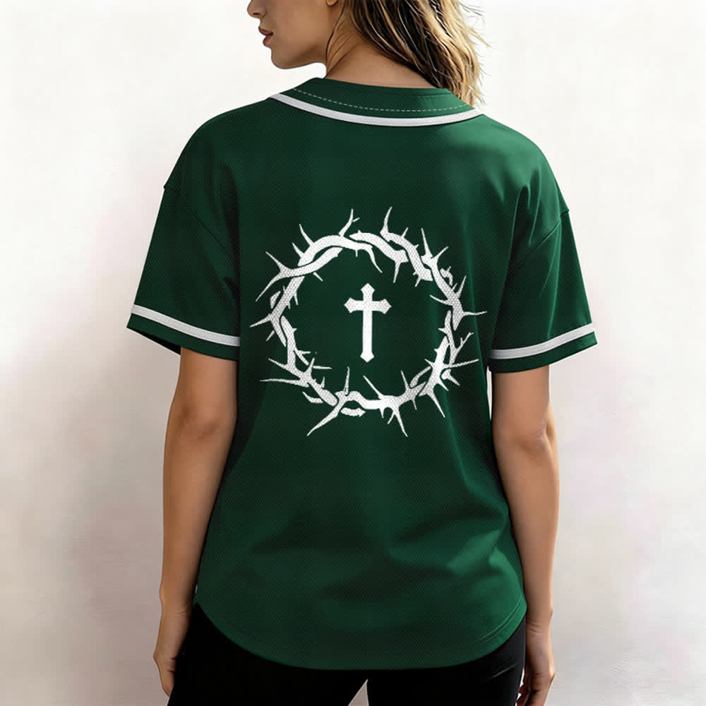 Christianartworkshop Faith Over Fear Deuteronomy 3:22 Crown of Thorns Cross Statement Baseball Jersey - image 53