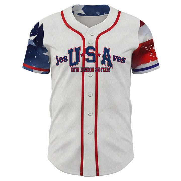 Christianartworkshop Personalized Jesus Saves USA Patriotic Faith Freedom Baseball Jersey - image 1