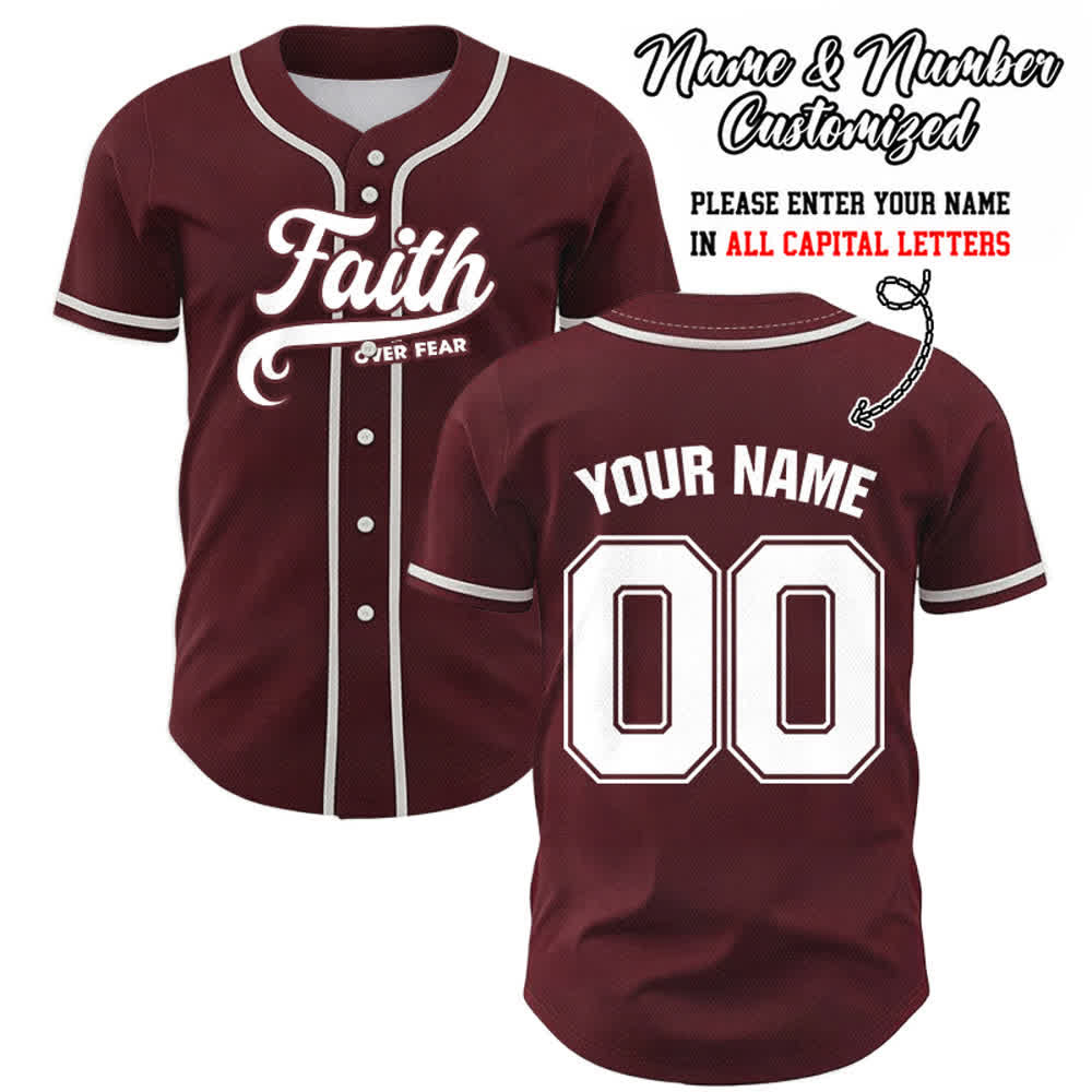 Christianartworkshop Faith Over Fear Custom Name Number Unisex Baseball Jersey - Wine - 5XL - Name & Number Customized - image 32