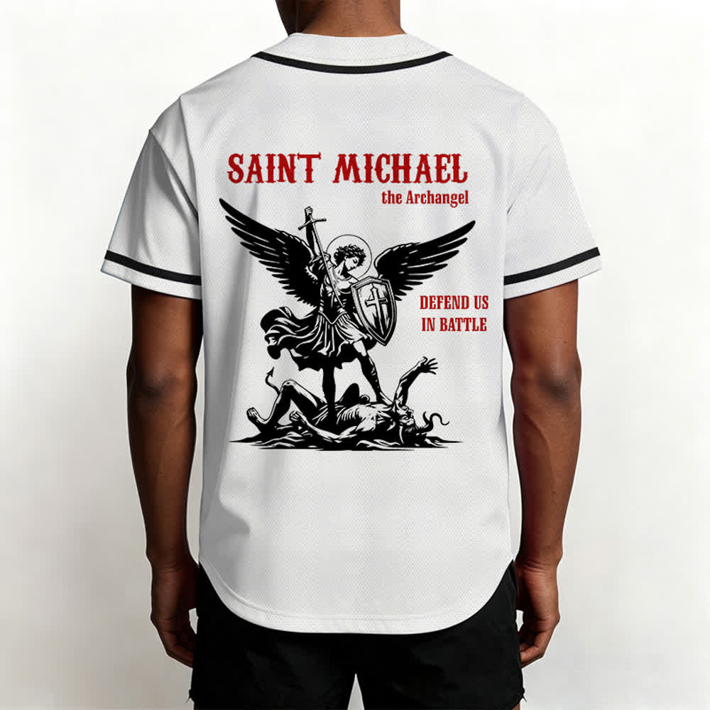 Christianartworkshop St.Michael Archangel Defend Us Unisex Baseball Jersey - image 5