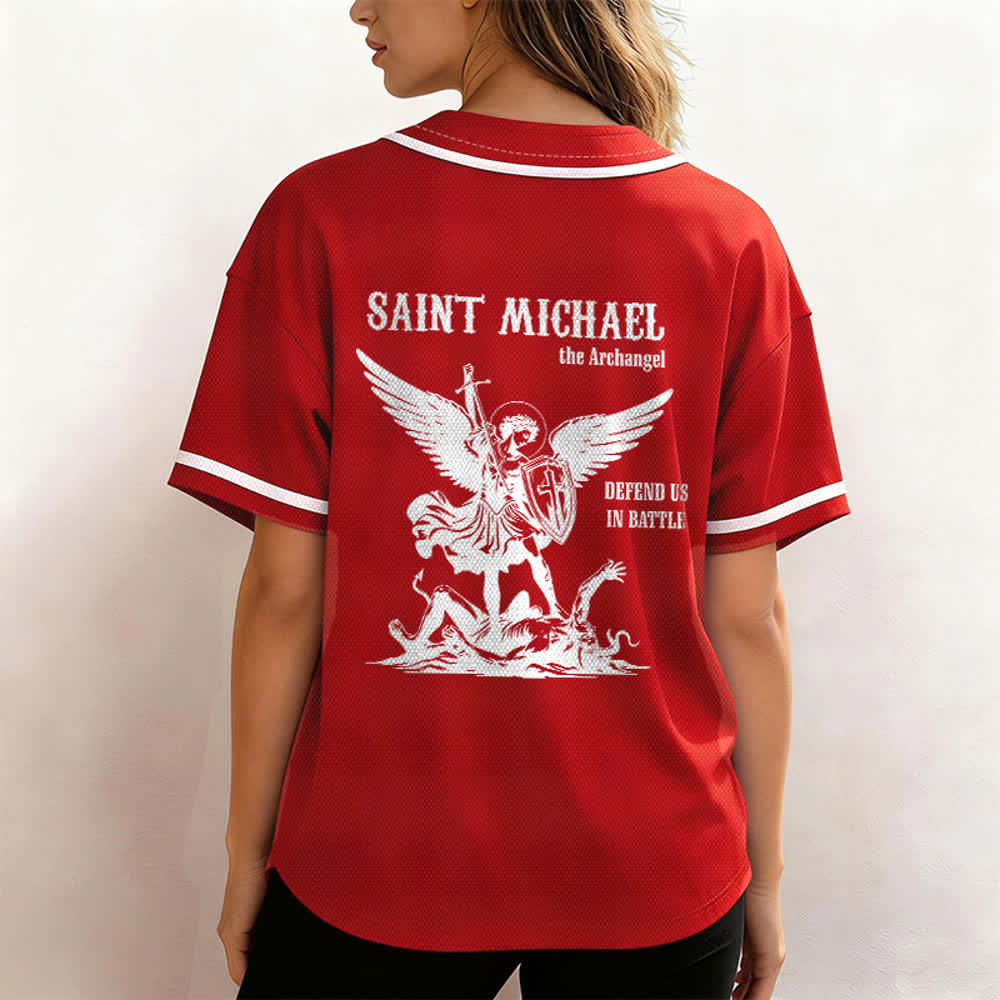 Christianartworkshop St.Michael Archangel Defend Us Unisex Baseball Jersey - image 17