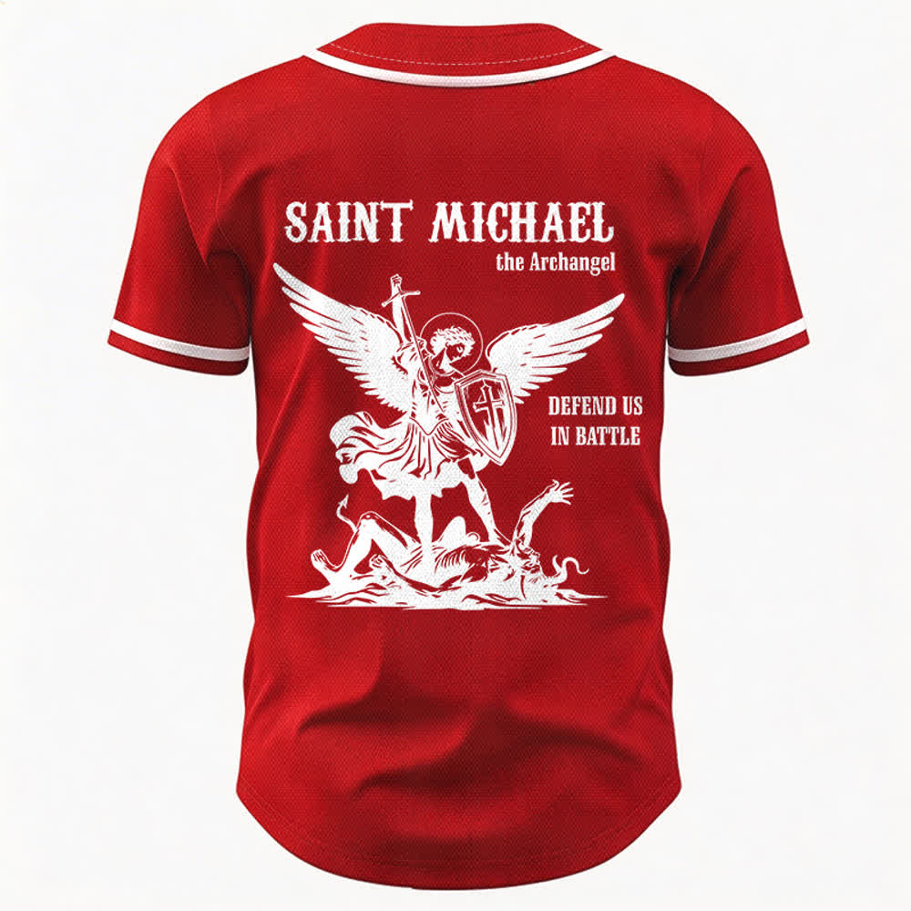 Christianartworkshop St.Michael Archangel Defend Us Unisex Baseball Jersey - image 15