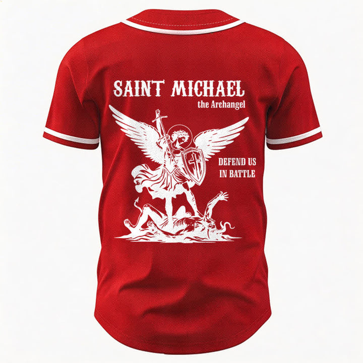 Christianartworkshop St.Michael Archangel Defend Us Unisex Baseball Jersey - image 15