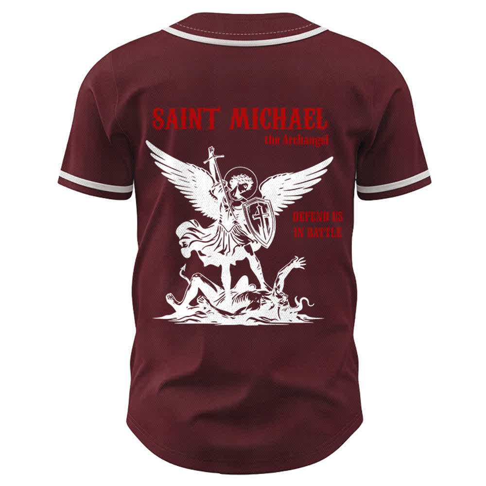 Christianartworkshop St.Michael Archangel Defend Us Unisex Baseball Jersey - image 22