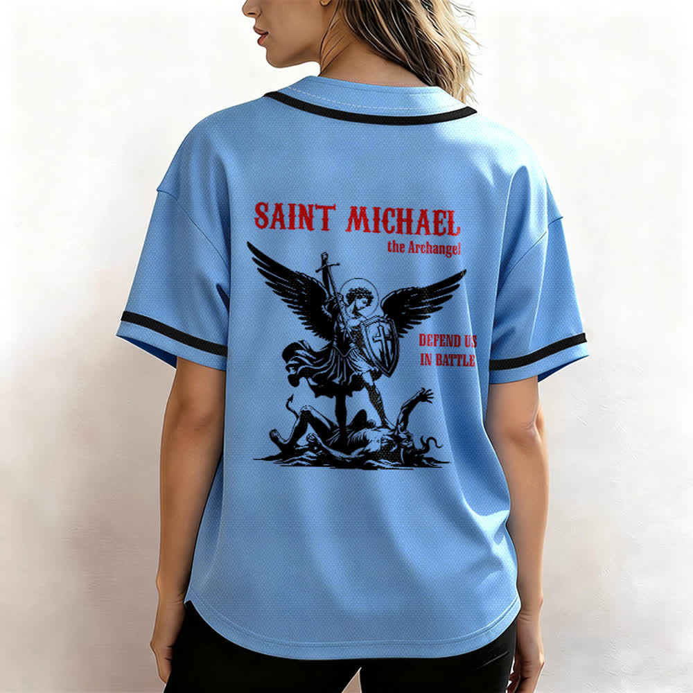 Christianartworkshop St.Michael Archangel Defend Us Unisex Baseball Jersey - image 31